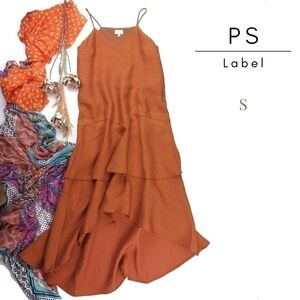 PS Label Rust Brown Layered Hi Lo Maxi Dress Sz S
